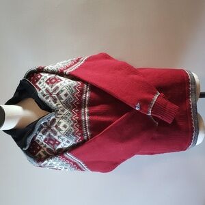 Norsk Wear Small 100% Wool Pullover in Red with White and Grey Details